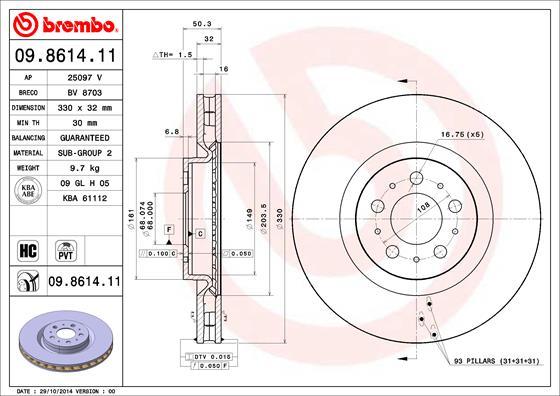 Brembo 09.8614.11 - Спирачен диск vvparts.bg