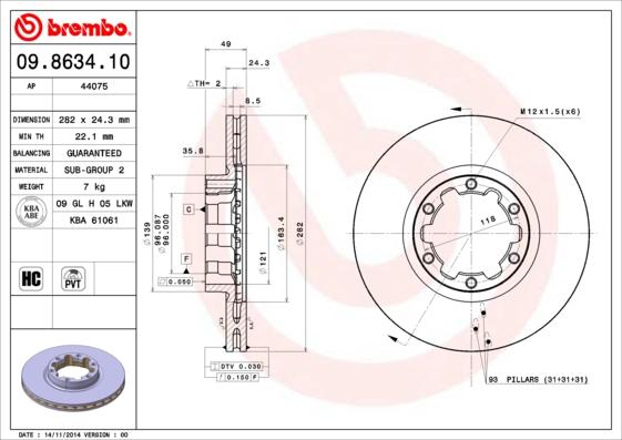 Brembo 09.8634.10 - Спирачен диск vvparts.bg