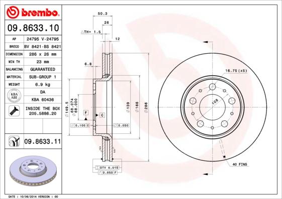 Brembo 09.8633.10 - Спирачен диск vvparts.bg