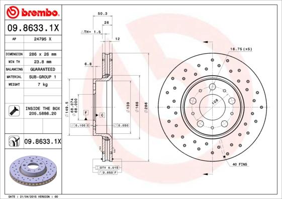 Brembo 09.8633.1X - Спирачен диск vvparts.bg