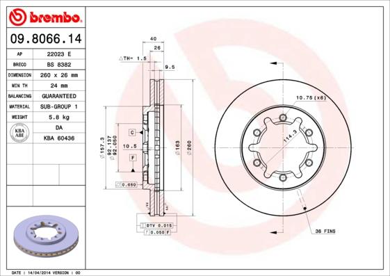 Brembo 09.8066.14 - Спирачен диск vvparts.bg
