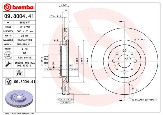 Brembo 09.8004.41 - Спирачен диск vvparts.bg