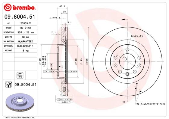 Brembo 09.8004.51 - Спирачен диск vvparts.bg