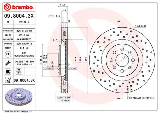 Brembo 09.8004.3X - Спирачен диск vvparts.bg