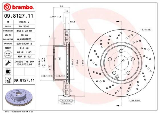 Brembo 09.8127.11 - Спирачен диск vvparts.bg