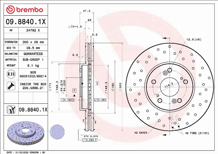 Brembo 09.8840.1X - Спирачен диск vvparts.bg