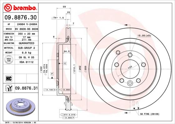 Brembo 09.8876.30 - Спирачен диск vvparts.bg