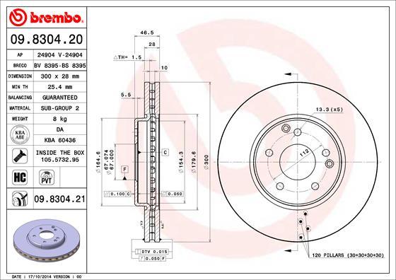 Brembo 09.8304.21 - Спирачен диск vvparts.bg