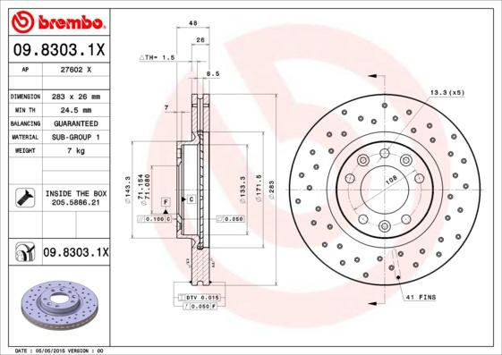 Brembo 09.8303.1X - Спирачен диск vvparts.bg