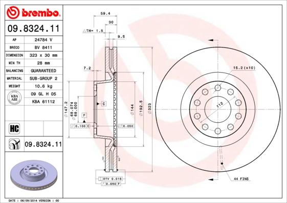 Brembo 09.8324.11 - Спирачен диск vvparts.bg