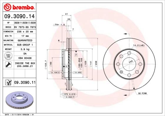 Brembo 09.3090.11 - Спирачен диск vvparts.bg