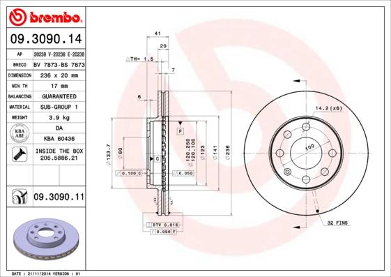 Brembo 09.3090.14 - Спирачен диск vvparts.bg