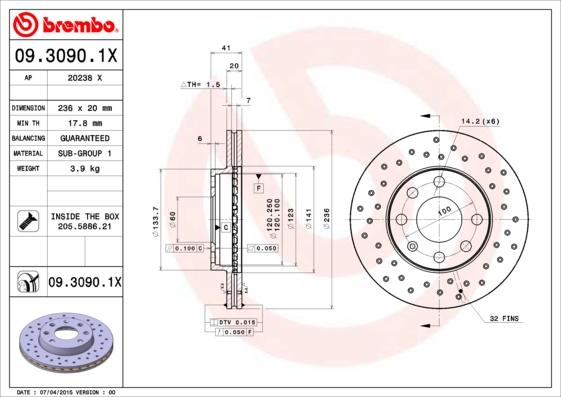 Brembo 09.3090.1X - Спирачен диск vvparts.bg