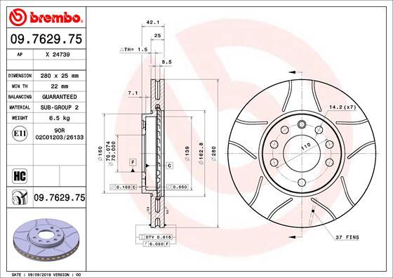 Brembo 09.7629.75 - Спирачен диск vvparts.bg