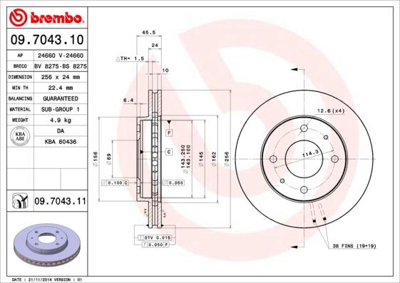 Brembo 09.7043.10 - Спирачен диск vvparts.bg