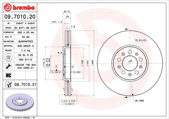 Brembo 09.7010.21 - Спирачен диск vvparts.bg