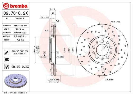 Brembo 09.7010.2X - Спирачен диск vvparts.bg