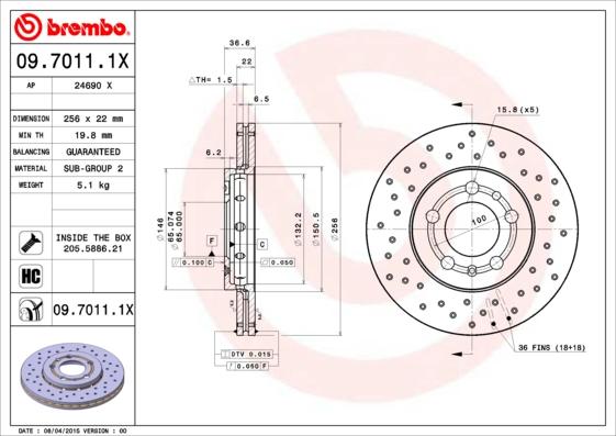 Brembo 09.7011.1X - Спирачен диск vvparts.bg