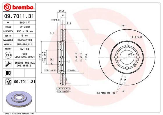 Brembo 09.7011.31 - Спирачен диск vvparts.bg