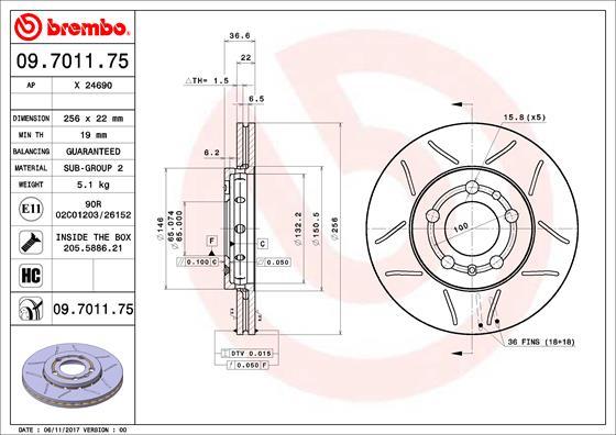 Brembo 09.7011.75 - Спирачен диск vvparts.bg