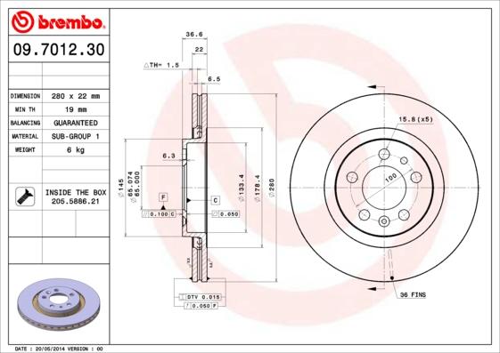 Brembo 09.7012.30 - Спирачен диск vvparts.bg