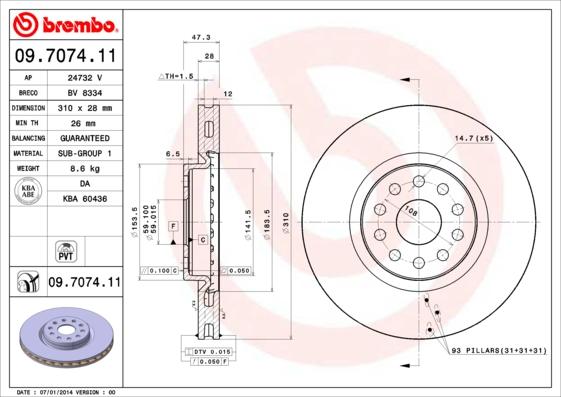 Brembo 09.7074.11 - Спирачен диск vvparts.bg