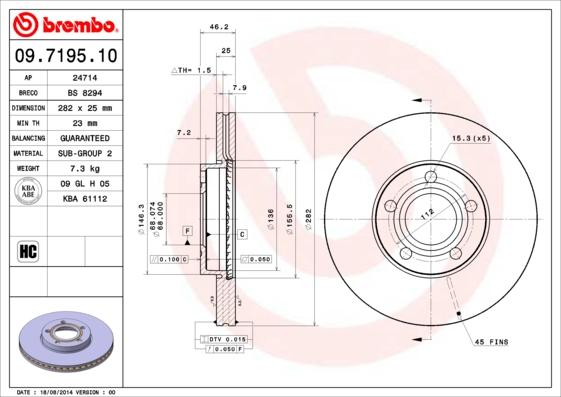 Brembo 09.7195.10 - Спирачен диск vvparts.bg