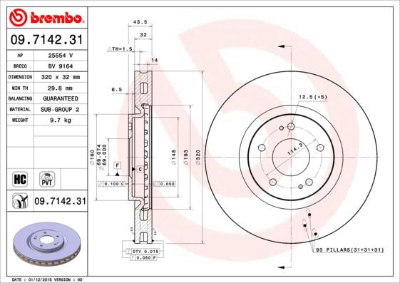 Brembo 09.7142.31 - Спирачен диск vvparts.bg