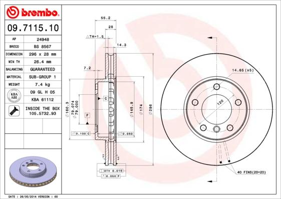 Brembo 09.7115.10 - Спирачен диск vvparts.bg