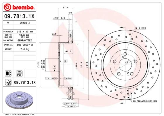 Brembo 09.7813.1X - Спирачен диск vvparts.bg