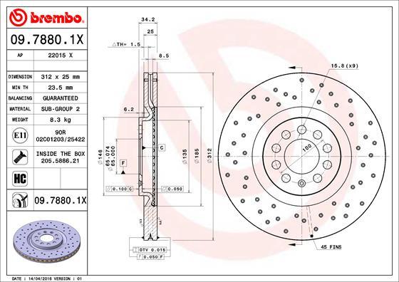 Brembo 09.7880.1X - Спирачен диск vvparts.bg