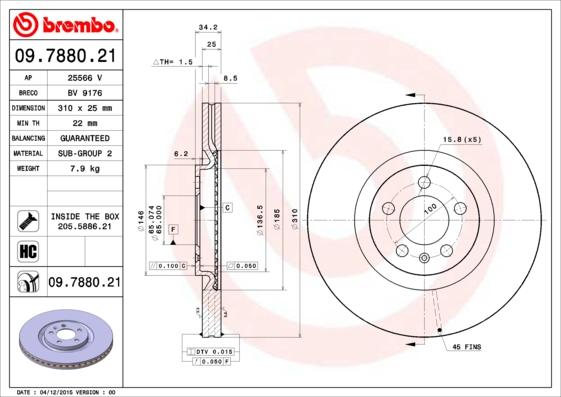 Brembo 09.7880.21 - Спирачен диск vvparts.bg
