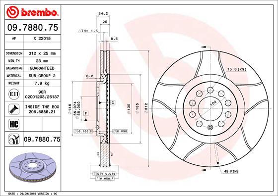 Brembo 09.7880.75 - Спирачен диск vvparts.bg