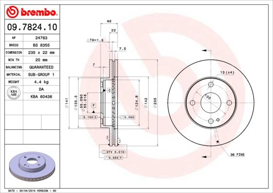 Brembo 09.7824.10 - Спирачен диск vvparts.bg