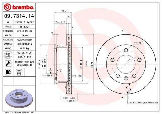 Brembo 09.7314.14 - Спирачен диск vvparts.bg