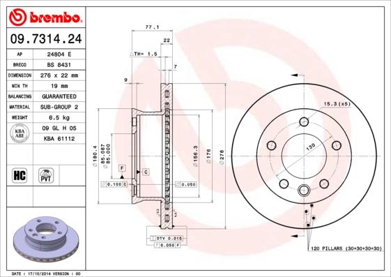 Brembo 09.7314.24 - Спирачен диск vvparts.bg