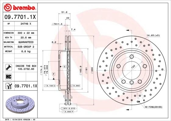 Brembo 09.7701.1X - Спирачен диск vvparts.bg