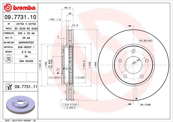 Brembo 09.7731.11 - Спирачен диск vvparts.bg