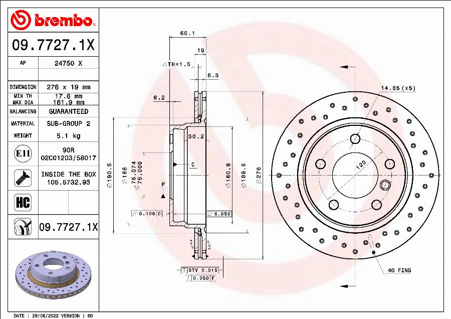 Brembo 09.7727.1X - Спирачен диск vvparts.bg