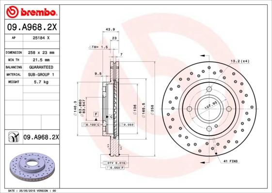Brembo 09.A968.2X - Спирачен диск vvparts.bg