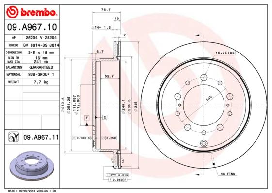 Brembo 09.A967.10 - Спирачен диск vvparts.bg