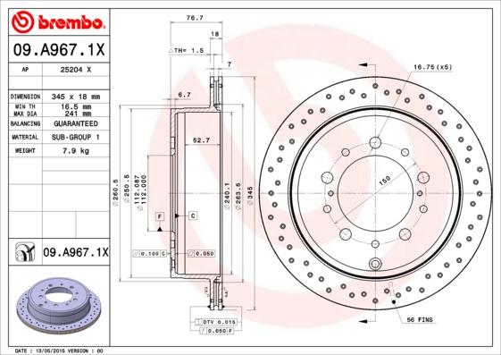 Brembo 09.A967.1X - Спирачен диск vvparts.bg