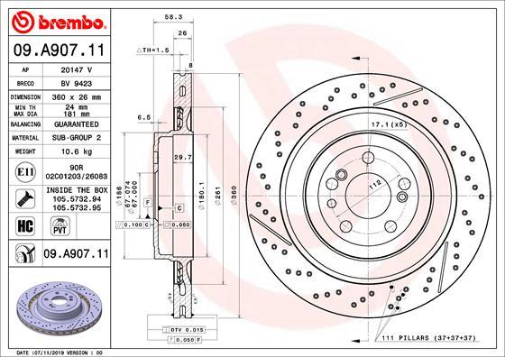 Brembo 09.A907.11 - Спирачен диск vvparts.bg