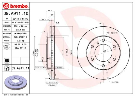 Brembo 09.A911.11 - Спирачен диск vvparts.bg