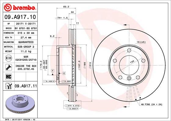 Brembo 09.A917.11 - Спирачен диск vvparts.bg