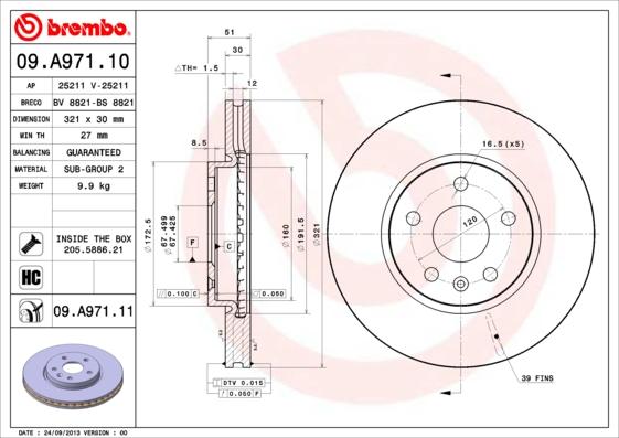 Brembo 09.A971.11 - Спирачен диск vvparts.bg