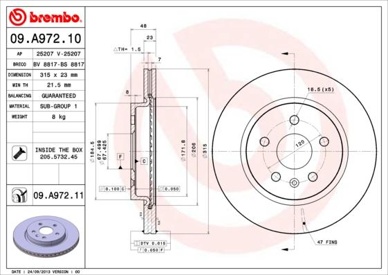 Brembo 09.A972.10 - Спирачен диск vvparts.bg