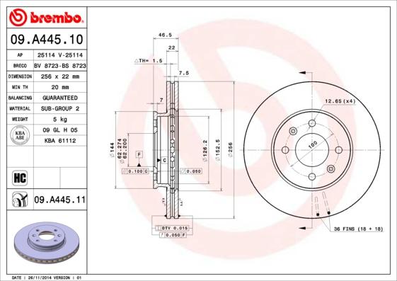 Brembo 09.A445.10 - Спирачен диск vvparts.bg