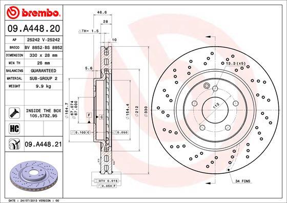 Brembo 09.A448.20 - Спирачен диск vvparts.bg