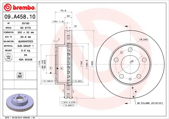 Brembo 09.A458.10 - Спирачен диск vvparts.bg